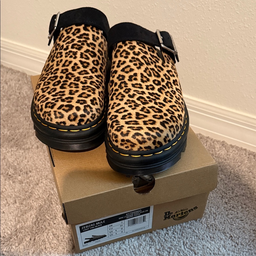 Dr. Martens Animal Print Clogs with Black Accents